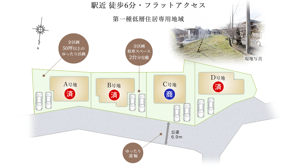 駅近 徒歩6分・フラットアクセス 第一種低層住居専用地域