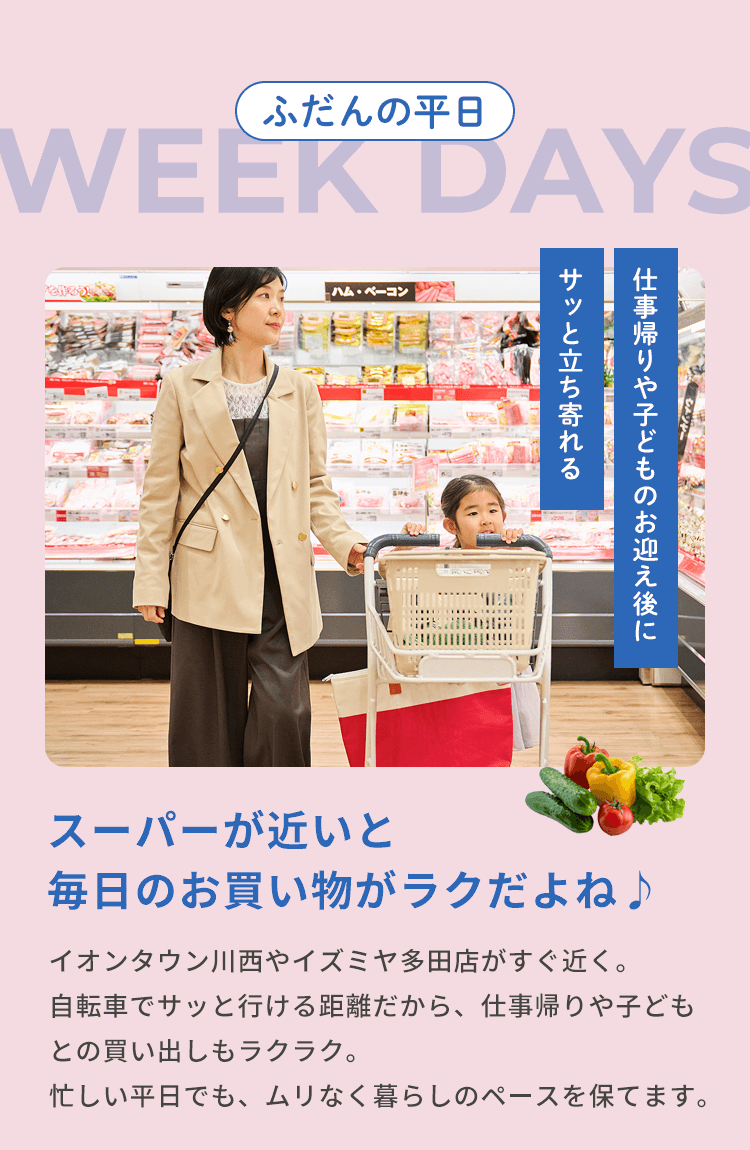 ふだんの平日 スーパーが近い