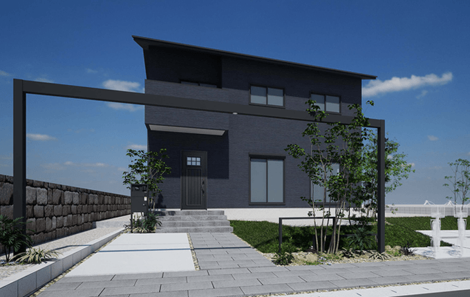 建物外観完成予想パース 斜めから見た昼景