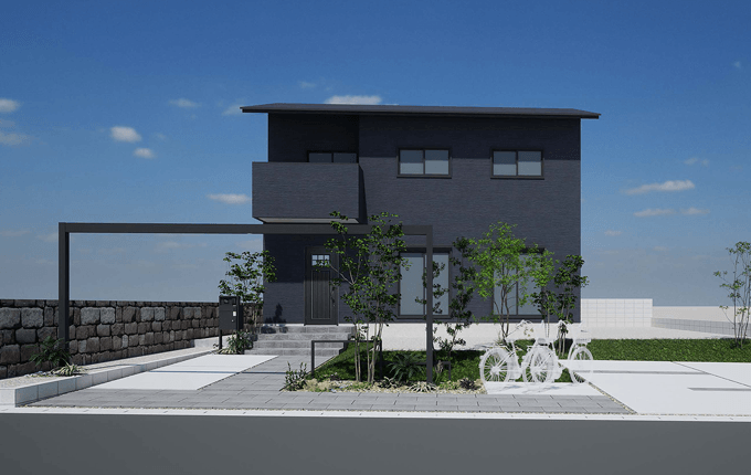 建物外観完成予想パース 斜めから見た昼景